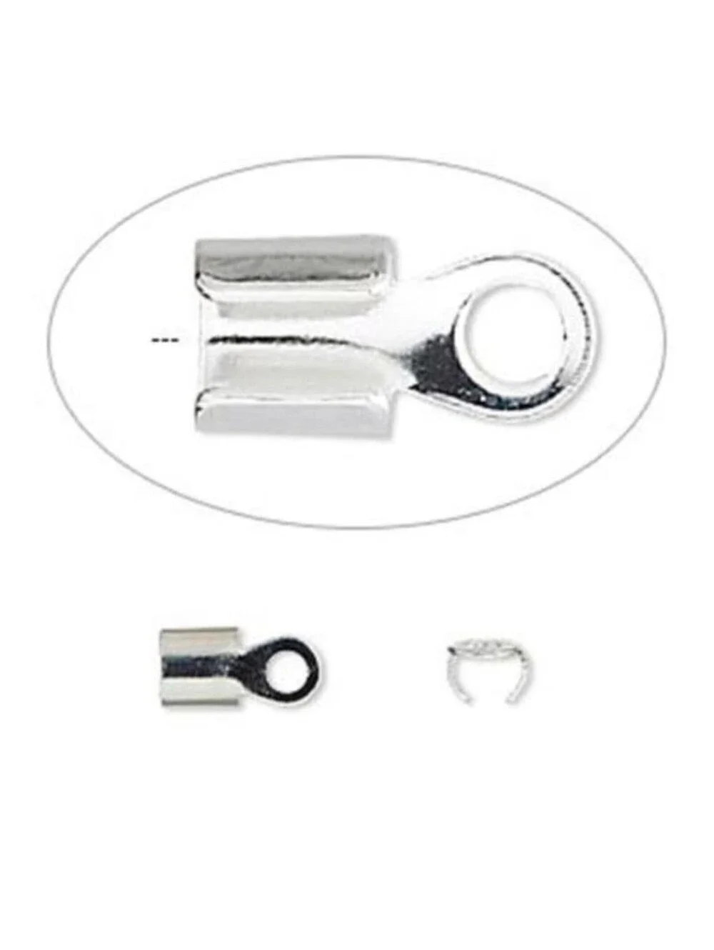 10 Silver Plated Brass 10x5mm Round End Crimps Fits 4mm Thick Diameter Cords